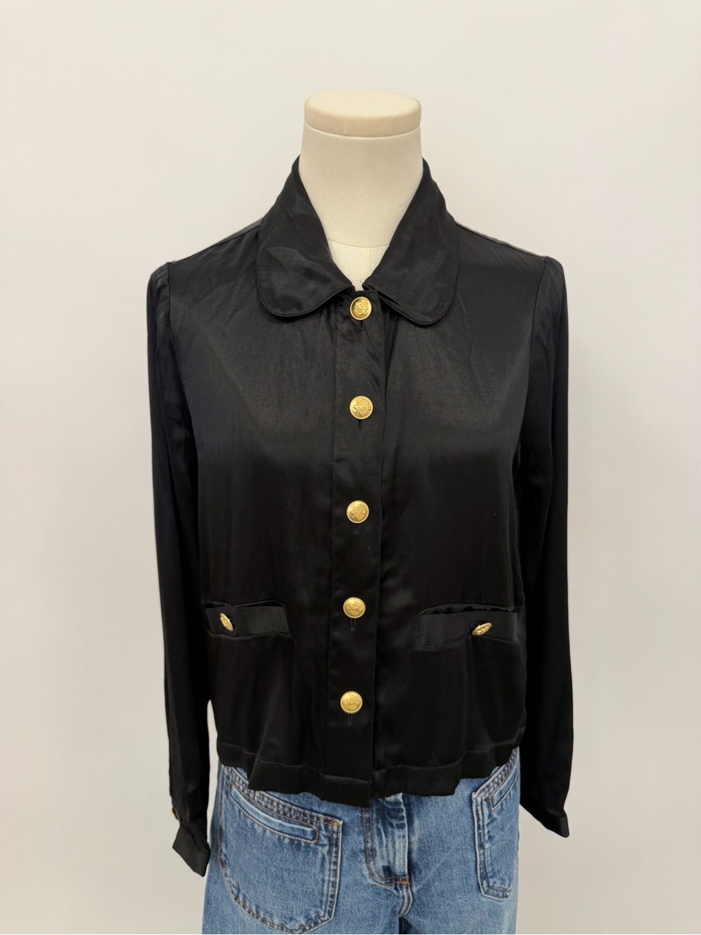 NWT J. Crew Black Blouse with Gold Buttons